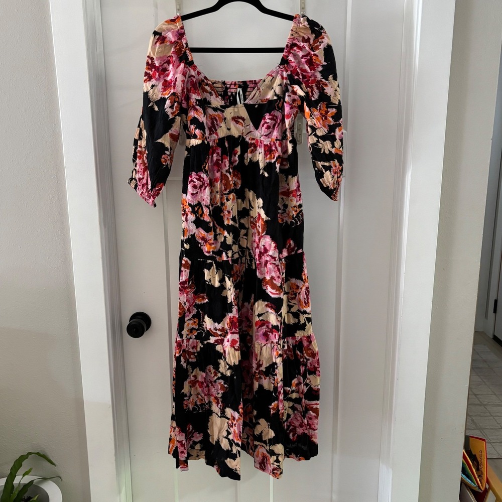Anthropologie Floral Print Blossom‎ Maxi Dress Women's Size Medium Smocked $170